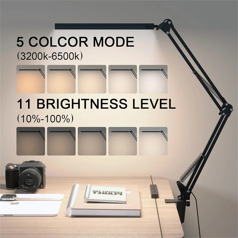 LED Clamp-On Desk Lamp – 5 Light Modes with Auto Shut-Off, Eye-Caring