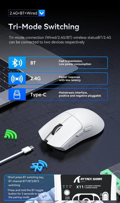 ATTACK SHARK X11 Wireless Gaming Mouse – RGB, 22K DPI, PAW3311 Sensor