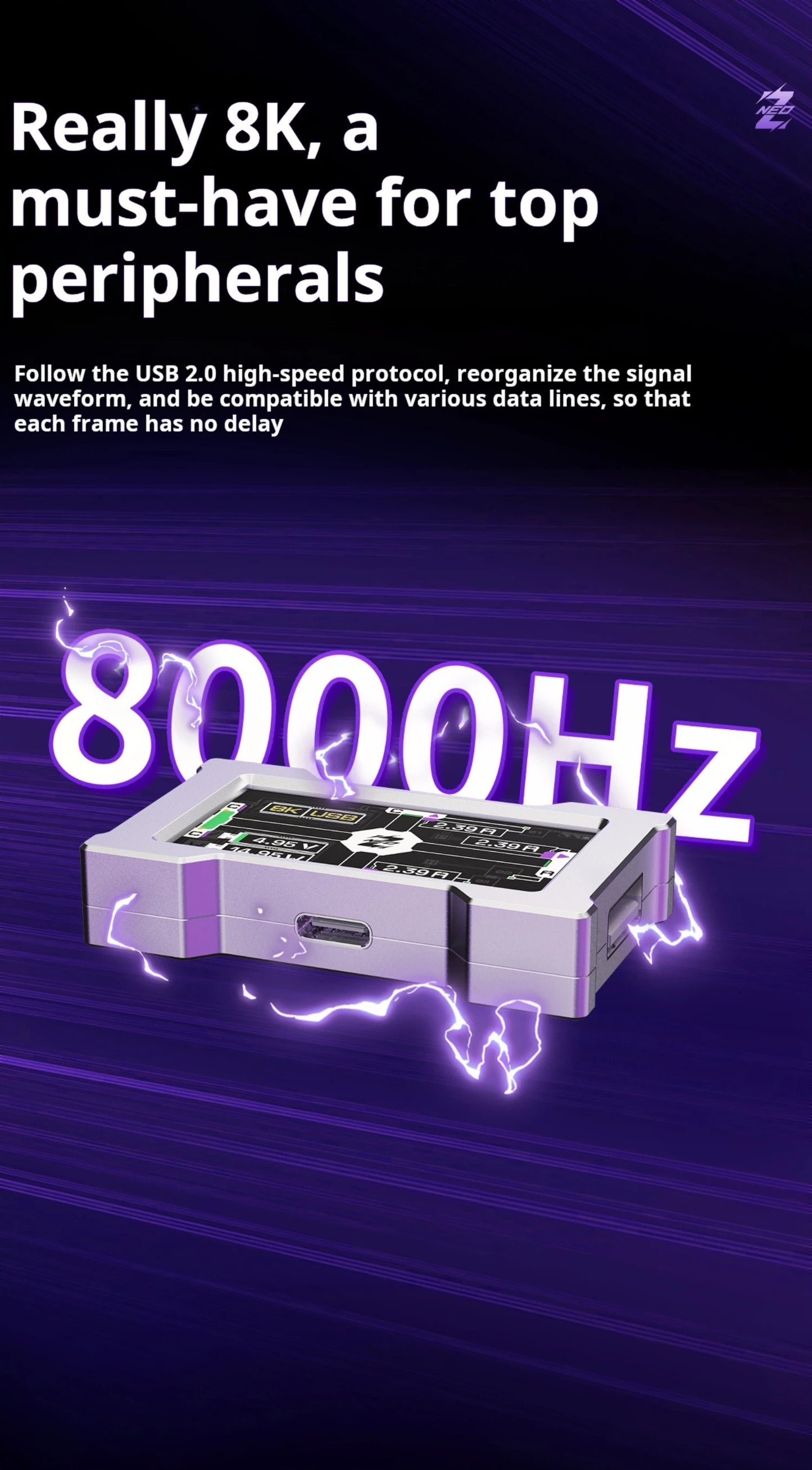 HMLAB ZNEO Gaming USB Hub – 3-Port, 8K Hz, Display Screen