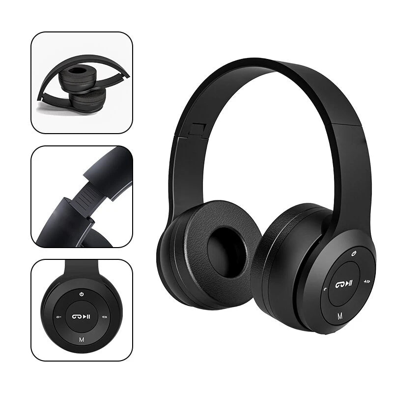 Foldable Bluetooth Wireless Headphones – Over-Ear with Mic & Volume Control