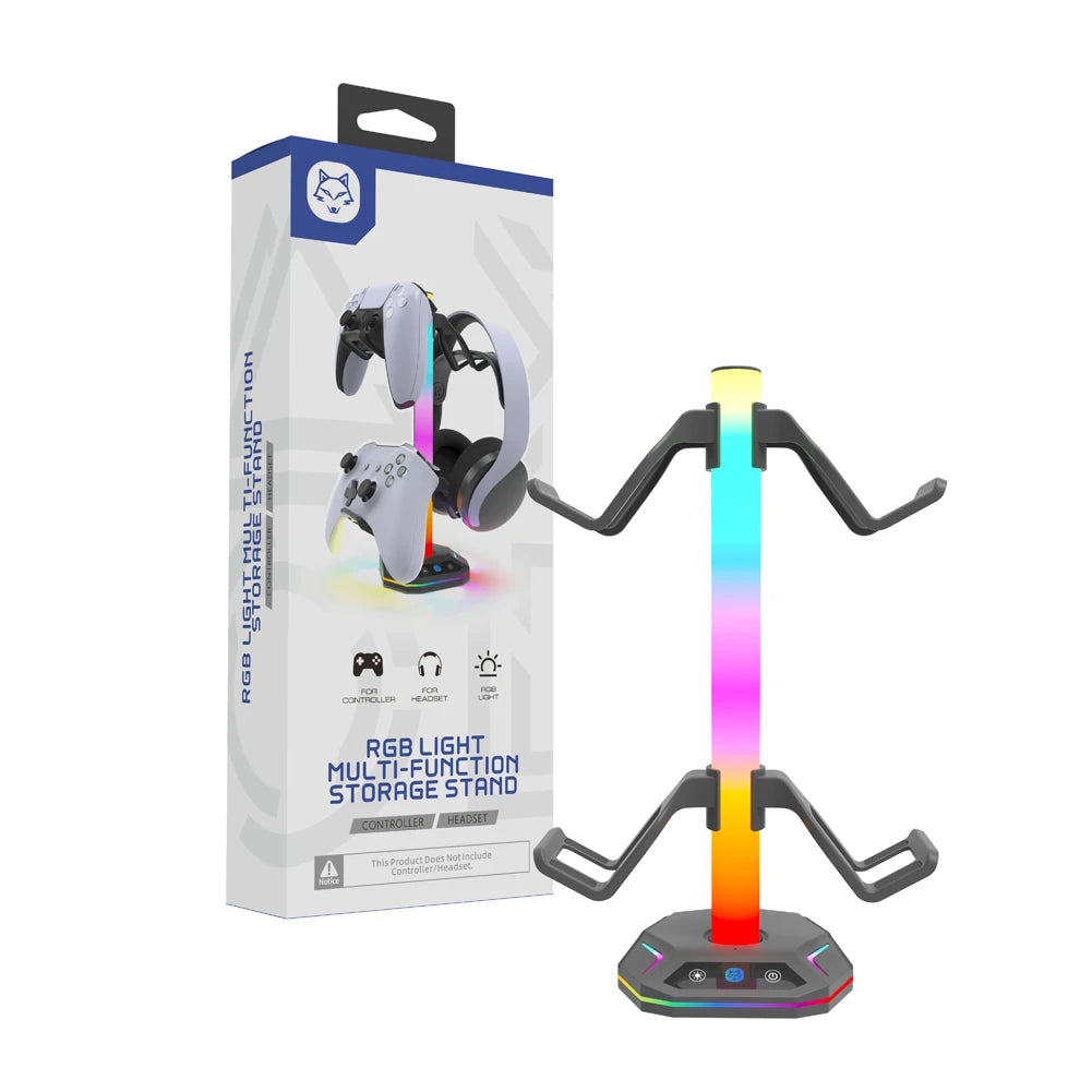 RGB Headphone & Controller Stand – 9 Light Modes for PS5/Xbox Desk