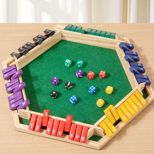 Six Sided Flipping Game, Wooden Number Game, Shut The Box Dice Game - Parent-Child Board Game, Bar Party, Leisure Gambling Game