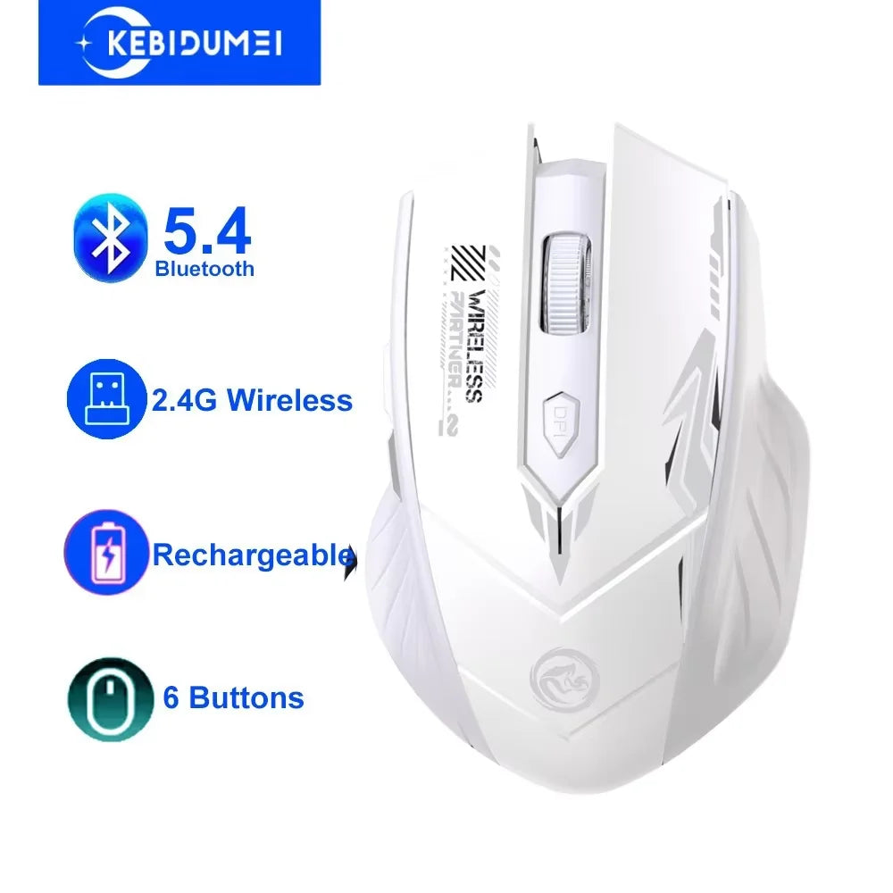 Bluetooth 5.4 Dual-Mode Wireless Mouse – Rechargeable, Silent, 6-Button