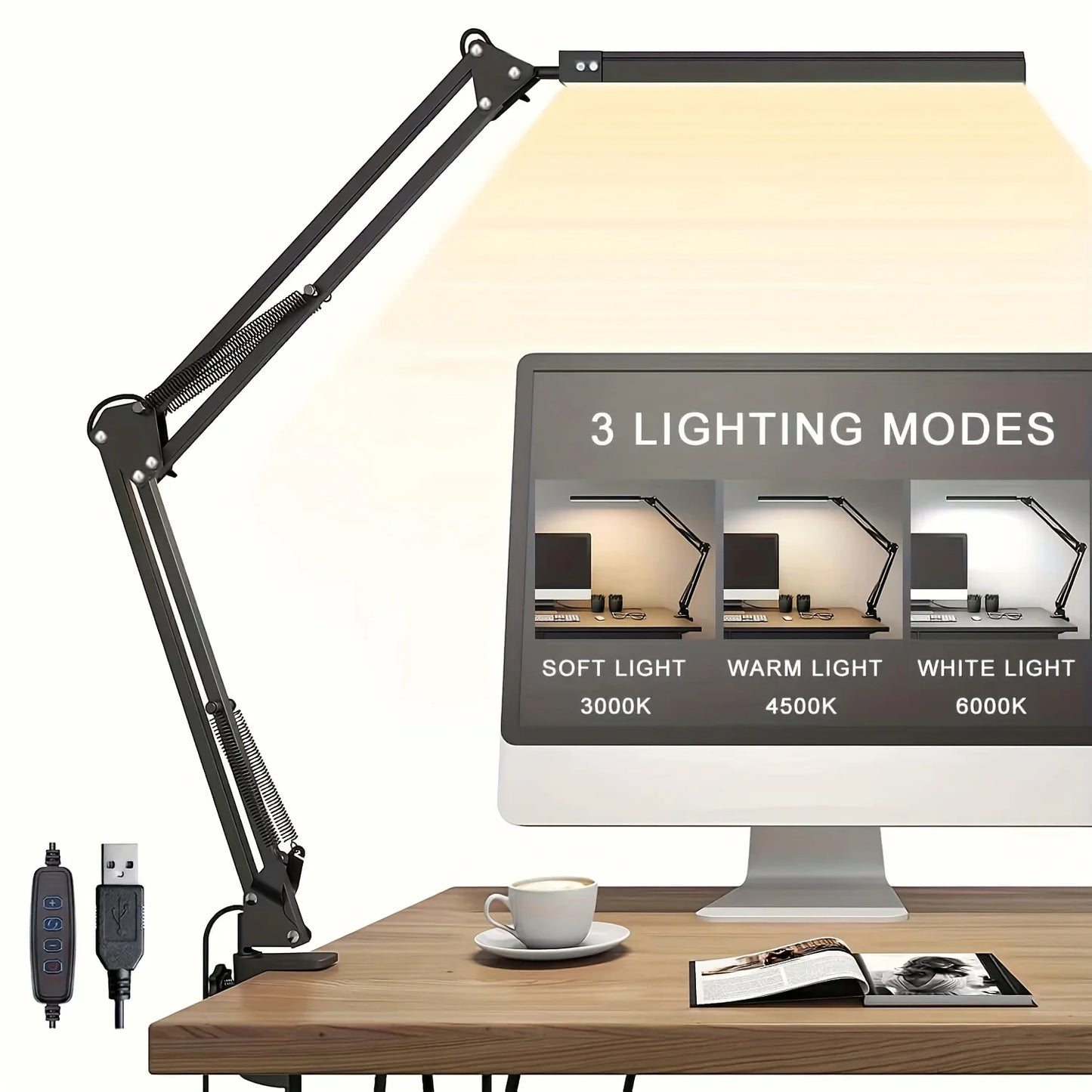 LED Clamp-On Desk Lamp – 5 Light Modes with Auto Shut-Off, Eye-Caring