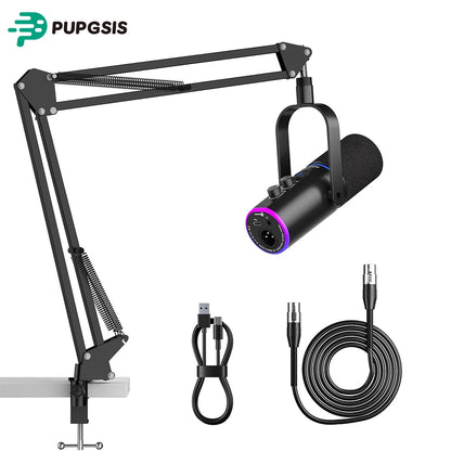 PUPGSIS USB/XLR Dynamic Microphone,PC Gaming Mic with RGB Light,Podcast Mic for Recording, Streaming, Vocal & Singing, with Mute