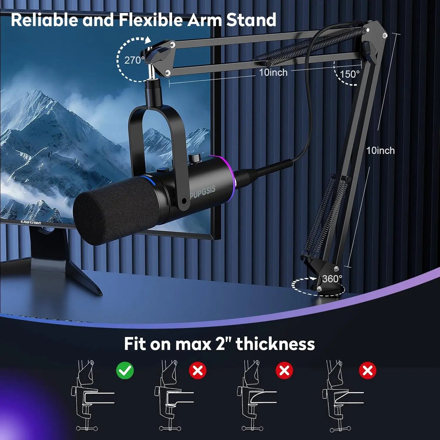 PUPGSIS USB/XLR Dynamic Microphone,PC Gaming Mic with RGB Light,Podcast Mic for Recording, Streaming, Vocal & Singing, with Mute