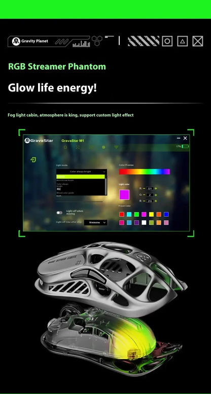 For GravaStar M1 M2 Gaming Mouse Magnesium Alloy Hollow Design Tri-Mode Wireless Wired Custom RGB Mice PC E-Sports Gifts