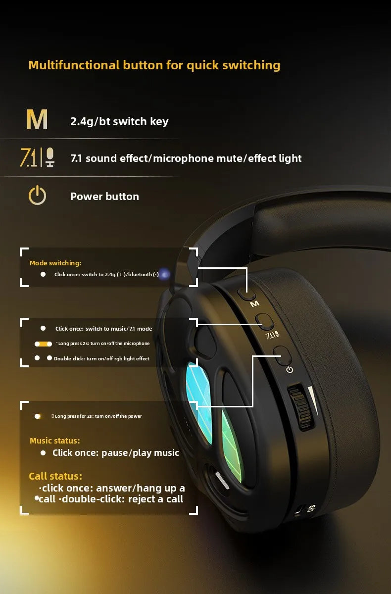 New! Premium Wireless Gaming Headset with Hi - Fi sound & 3.5mm RGB for PC/PS. Wired option available.