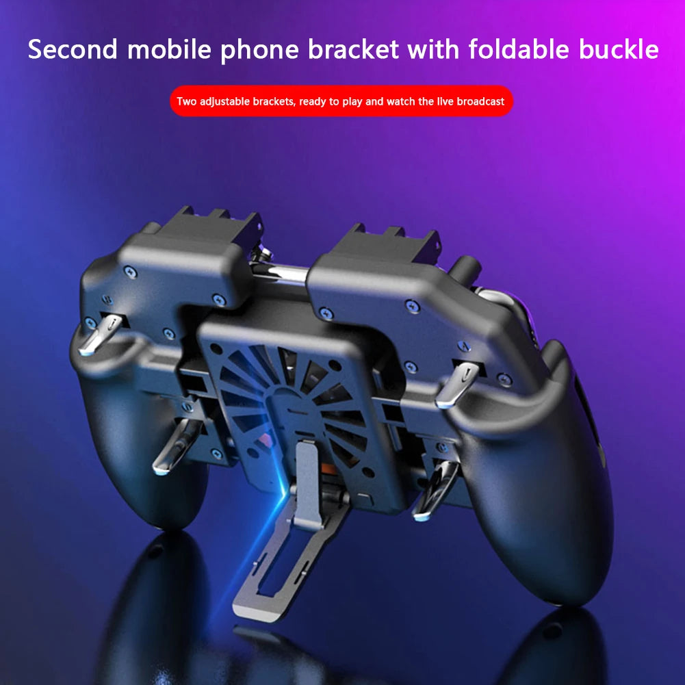 6 Finger Mobile Shooting Gaming Button Trigger Gamepad with Cooling Fan for PUBG Mobile Trigger Joypad Game Console