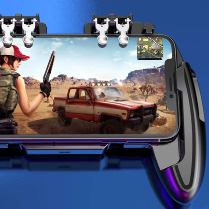 6 Finger Mobile Shooting Gaming Button Trigger Gamepad with Cooling Fan for PUBG Mobile Trigger Joypad Game Console