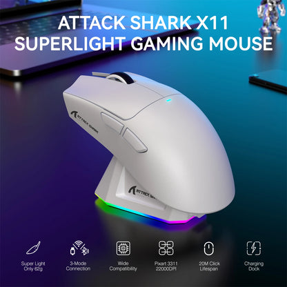 ATTACK SHARK X11 Wireless Gaming Mouse – RGB, 22K DPI, PAW3311 Sensor