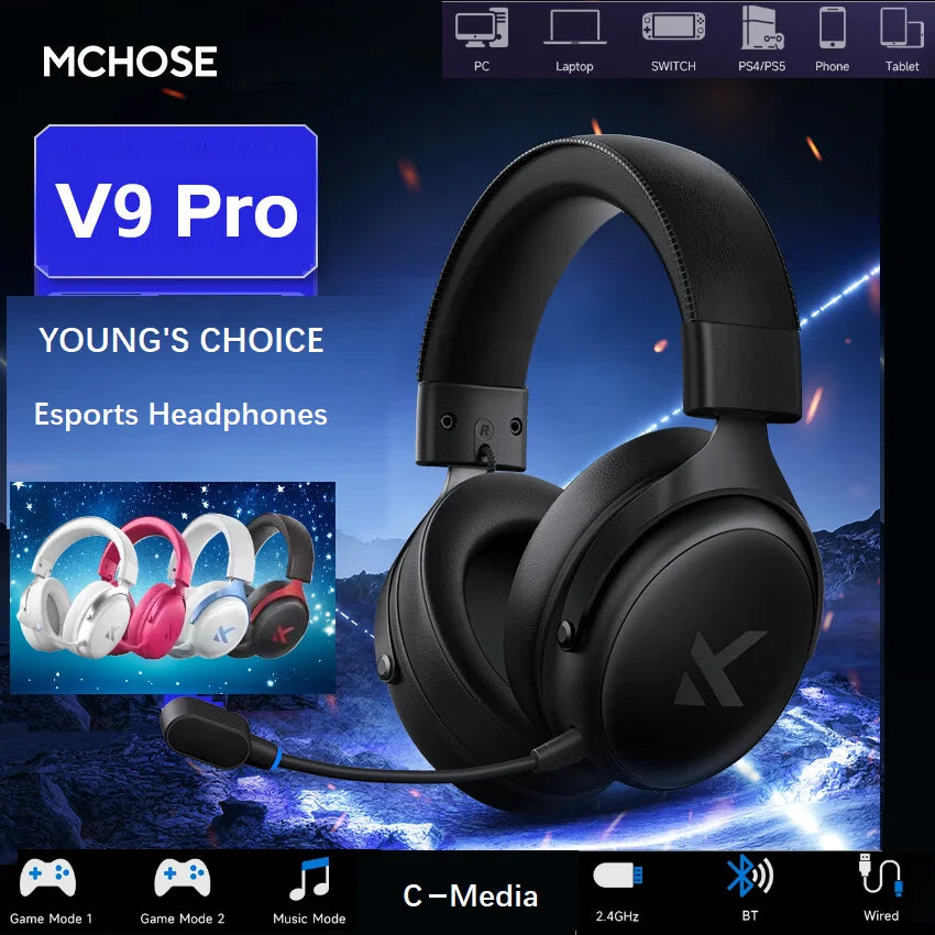 MCHOSE V9 PRO Wireless Gaming Headphones – 3-Mode Noise Reduction with Mic