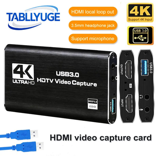 TABLLYUGE 4K USB 3.0 HDMI Video Capture Card for PC & PS4