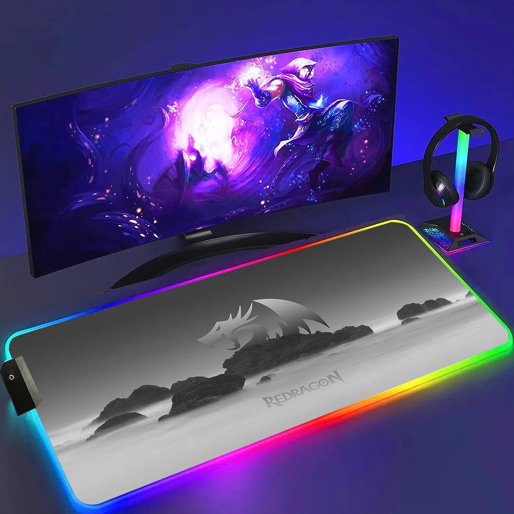 Redragon RGB LED Gaming Mouse Pad – Anti-Skid Desk Mat for PC & Laptop