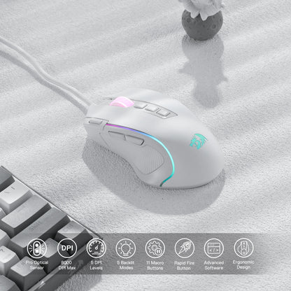 Redragon M612 Predator RGB Gaming Mouse – 8000 DPI, Wired, White
