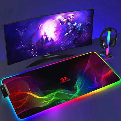 Redragon RGB LED Gaming Mouse Pad – Anti-Skid Desk Mat for PC & Laptop