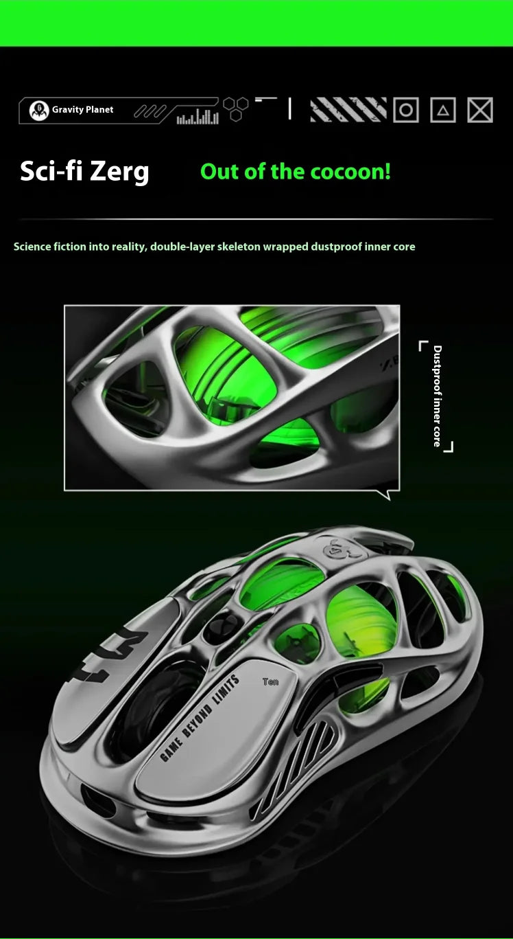 For GravaStar M1 M2 Gaming Mouse Magnesium Alloy Hollow Design Tri-Mode Wireless Wired Custom RGB Mice PC E-Sports Gifts