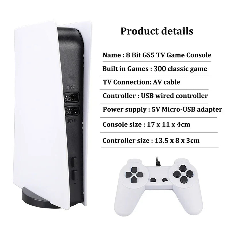 GS5 Retro Game Console – 200 Classic 8-Bit Games, USB Wired Dual Controllers