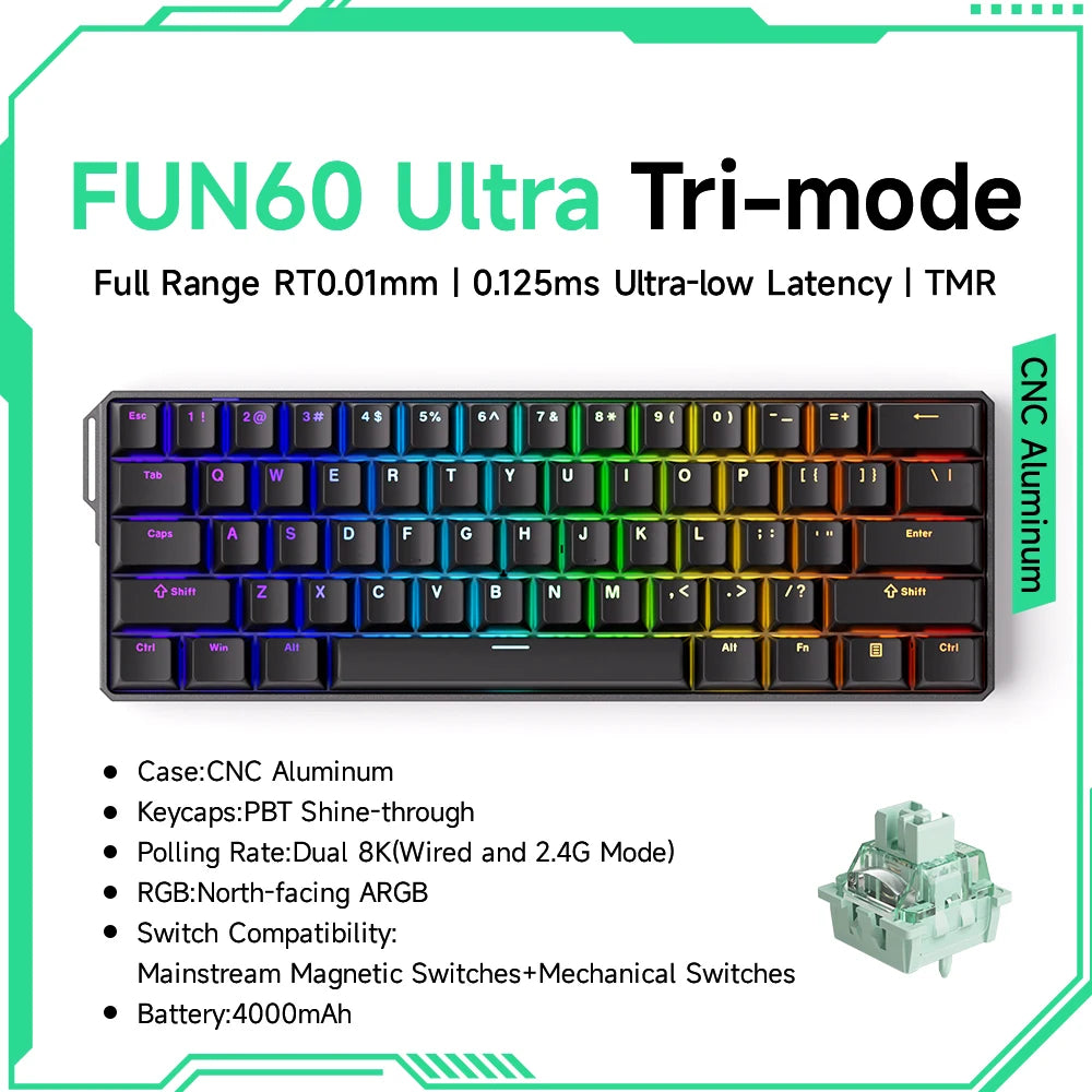 Akko MonsGeek FUN60 60% Mechanical Gaming Keyboard – Magnetic Switch, 8K ARGB