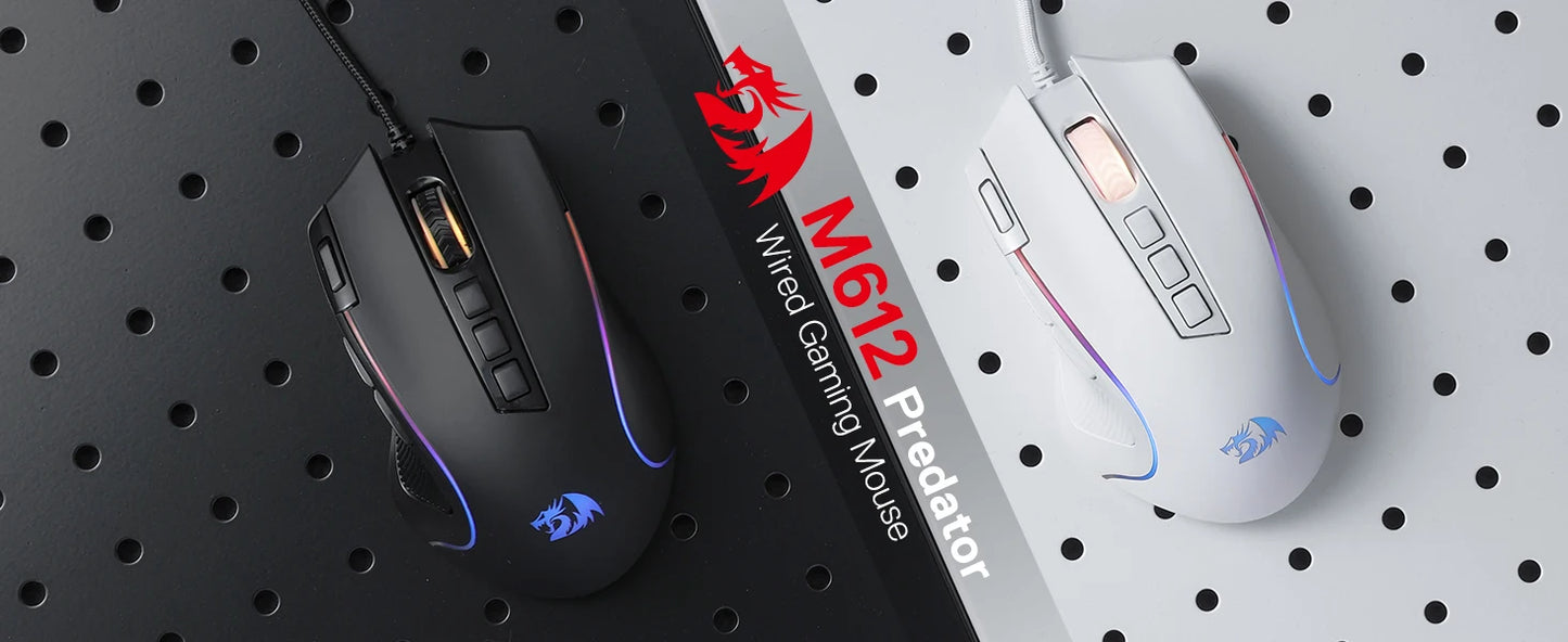 Redragon M612 Predator RGB Gaming Mouse – 8000 DPI, Wired, White