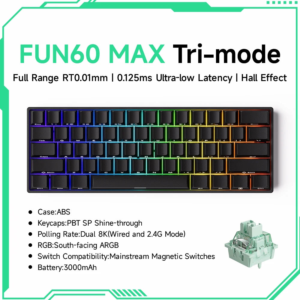 Akko MonsGeek FUN60 60% Mechanical Gaming Keyboard – Magnetic Switch, 8K ARGB