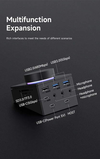 Hagibis Knob USB C Hub With Shortcut Buttons Type-C Docking Station Volume Adjustment Desktop Controller 2.5G RJ45 for Macbook