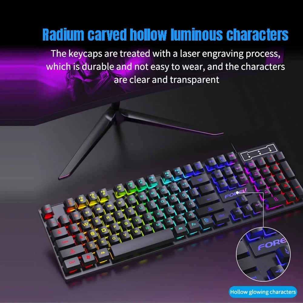 USB Wired RGB Gaming Keyboard – 104-Key Mechanical Feel, Windows PC