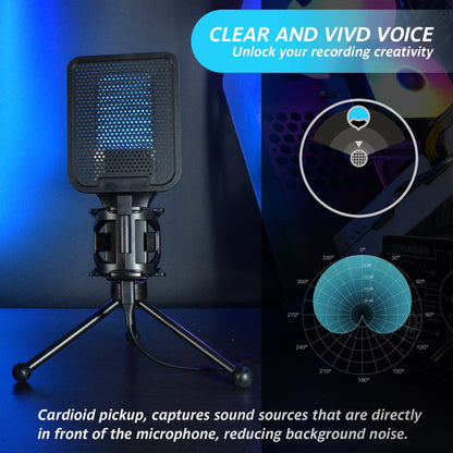 Gaming Computer Professional Condenser Microphone Mic PC Laptop USB Wired Live Streaming Podcast Studio Mike Kit Gamer Karaoke