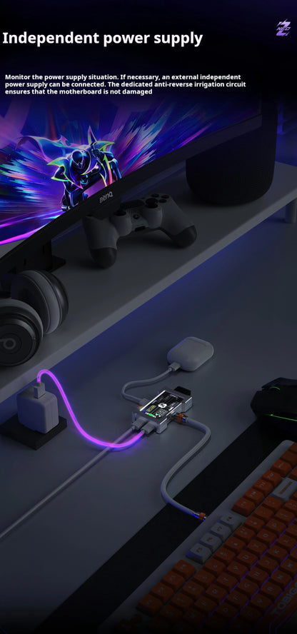 HMLAB ZNEO Gaming USB Hub – 3-Port, 8K Hz, Display Screen