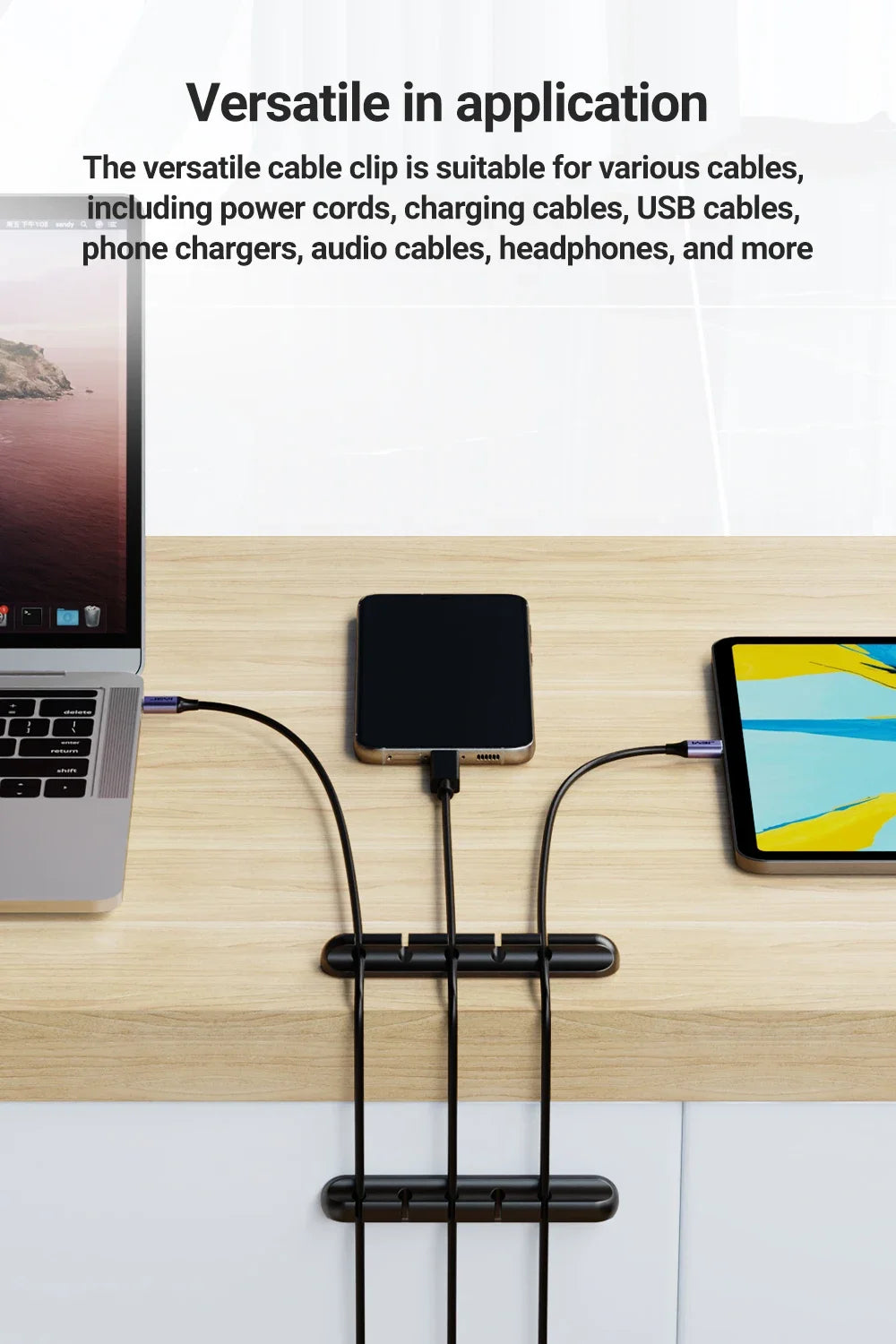 Adhesive Cable Holder Clips – Desktop & Nightstand Cord Organizer