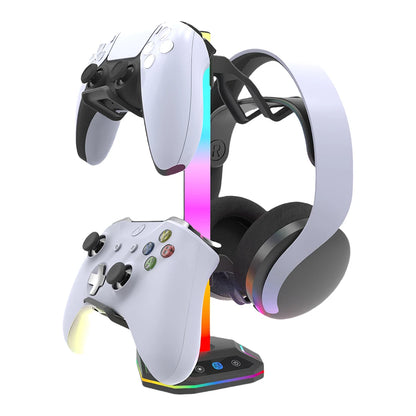 RGB Headphone & Controller Stand – 9 Light Modes for PS5/Xbox Desk
