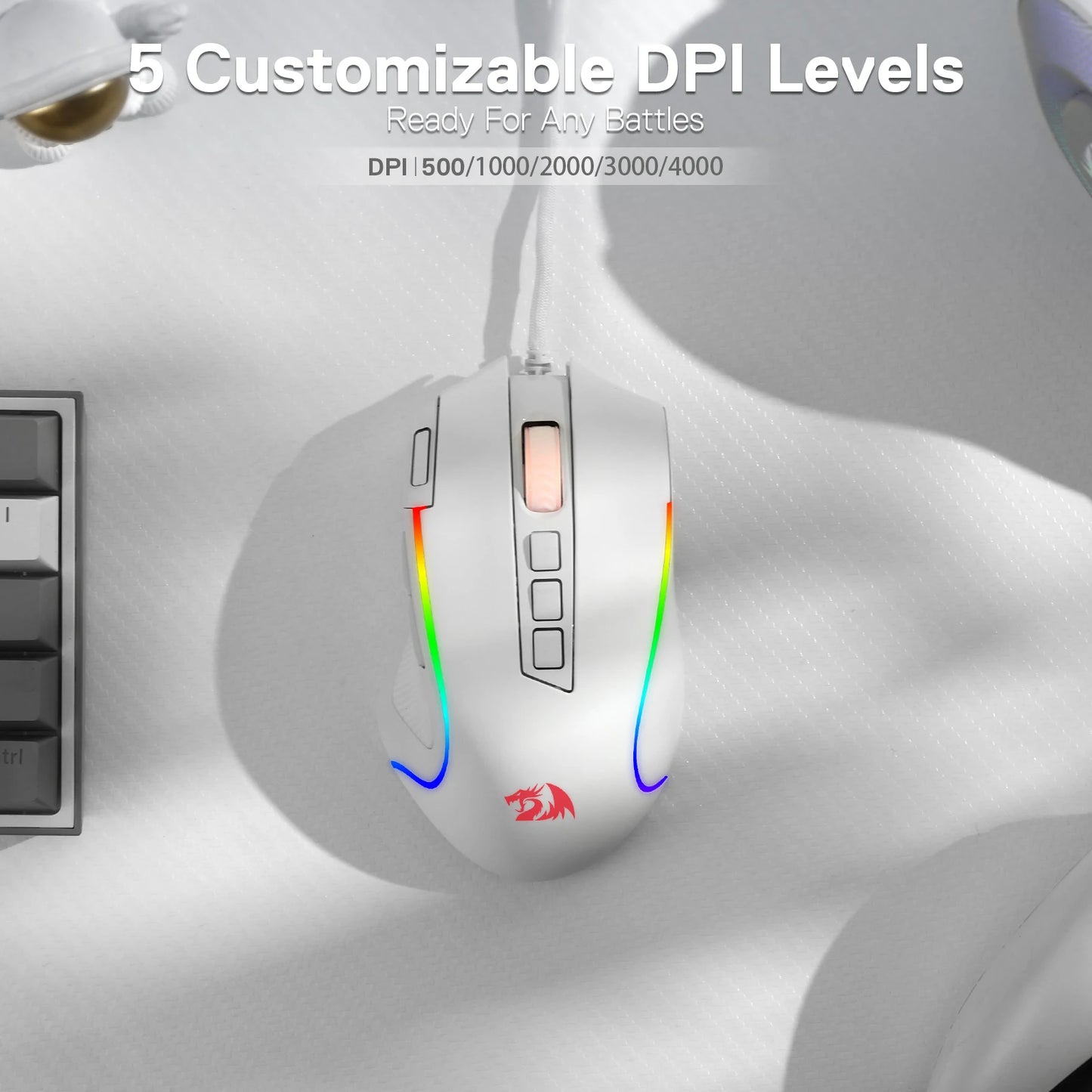 Redragon M612 Predator RGB Gaming Mouse – 8000 DPI, Wired, White