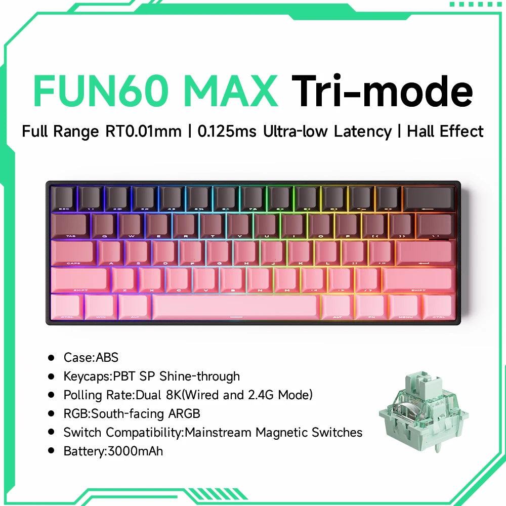 Akko MonsGeek FUN60 60% Mechanical Gaming Keyboard – Magnetic Switch, 8K ARGB