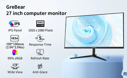 GreBear 27″ Full HD IPS Monitor – 75Hz, HDMI/VGA