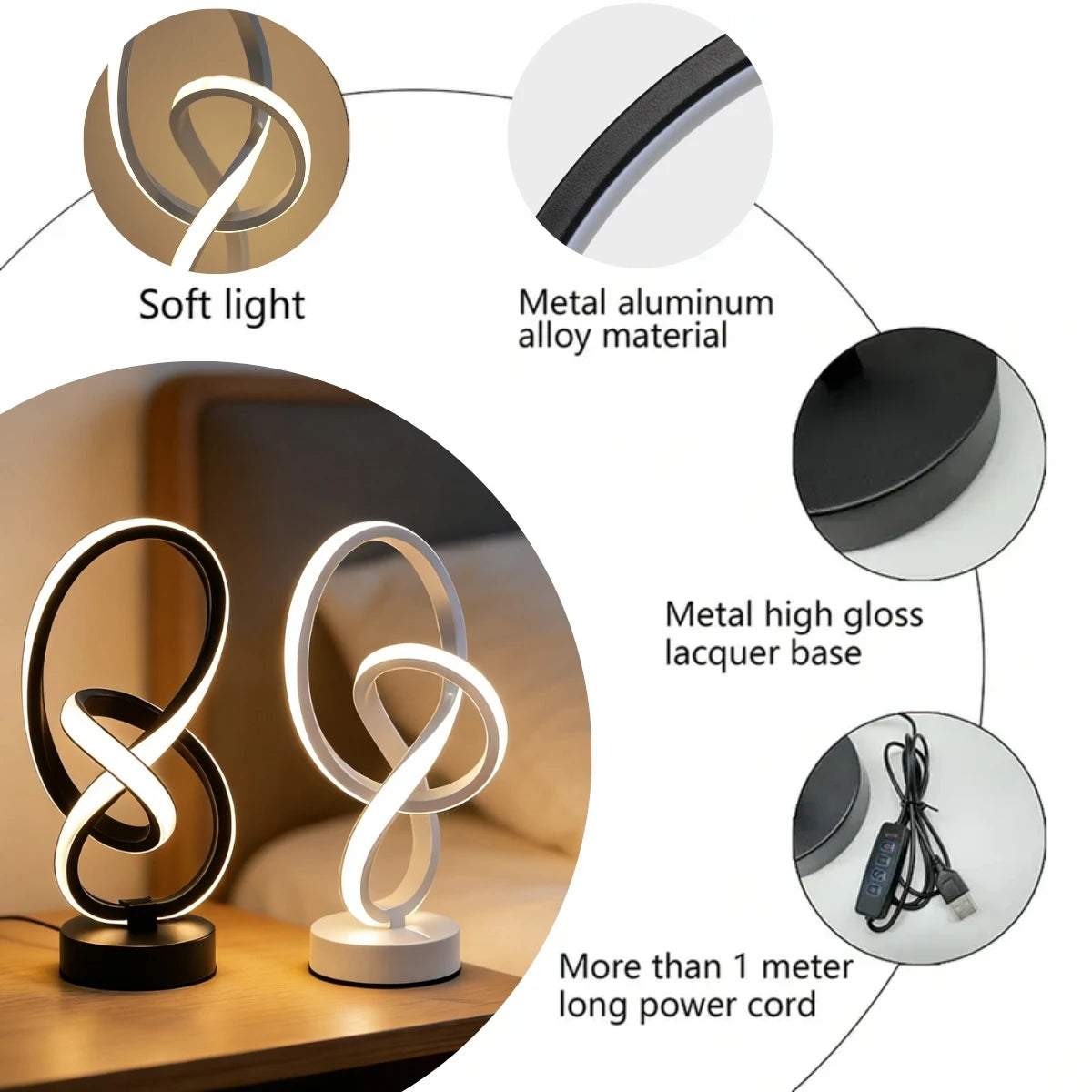 Simple LED Desk Lamp – USB Powered, 3-Color Adjustable Brightness for Home & Office