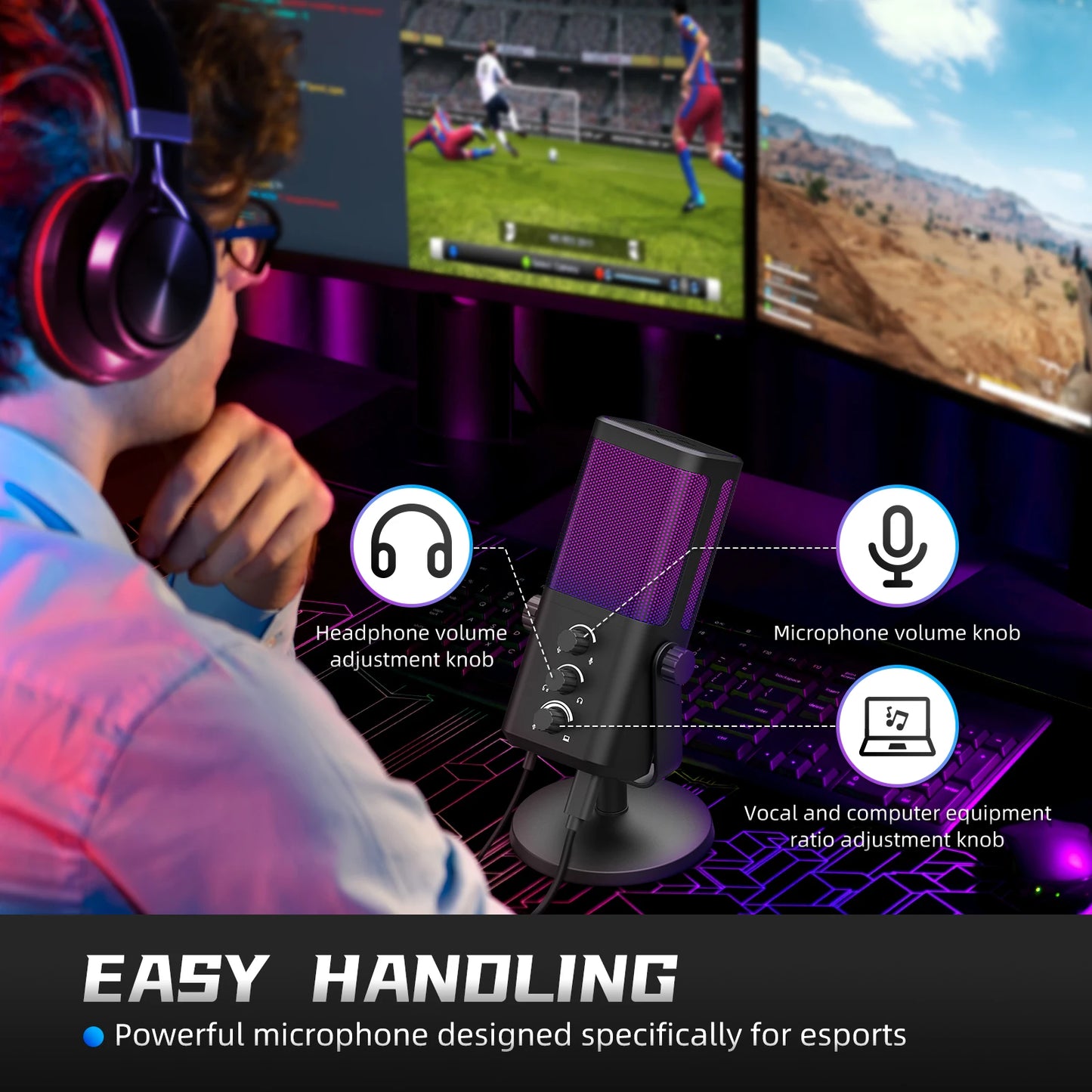 RGB Gaming Microphone Professional Dynamic Mic For Studio Broadcast Voice Computer Gamer Streaming Podcast Livestreaming Mic