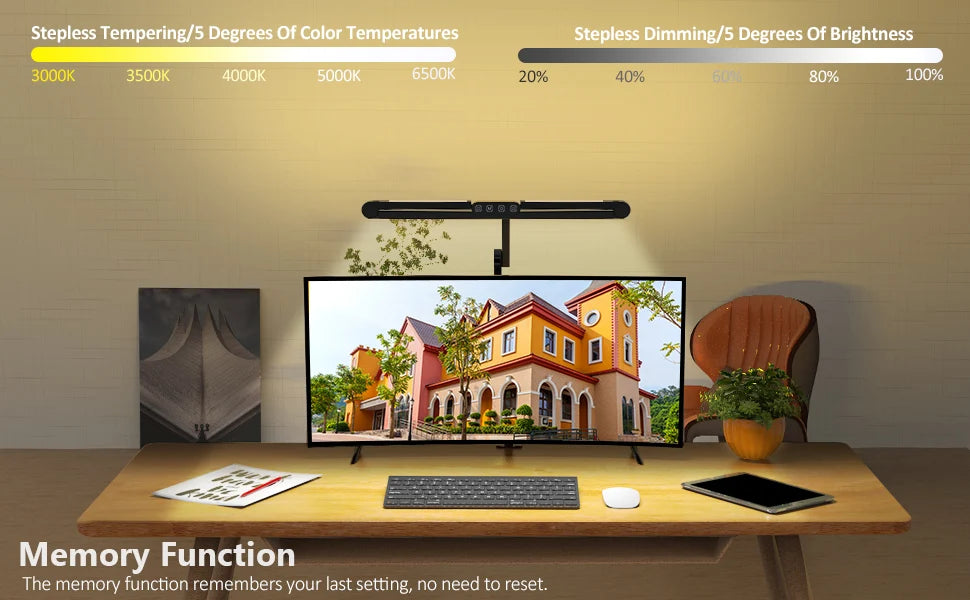 LED Clamp-On Desk Lamp – 24W Ultra-Bright, Auto-Dimming for Home & Office