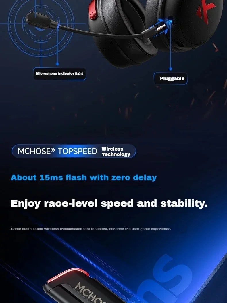 MCHOSE V9 PRO Wireless Gaming Headphones – 3-Mode Noise Reduction with Mic