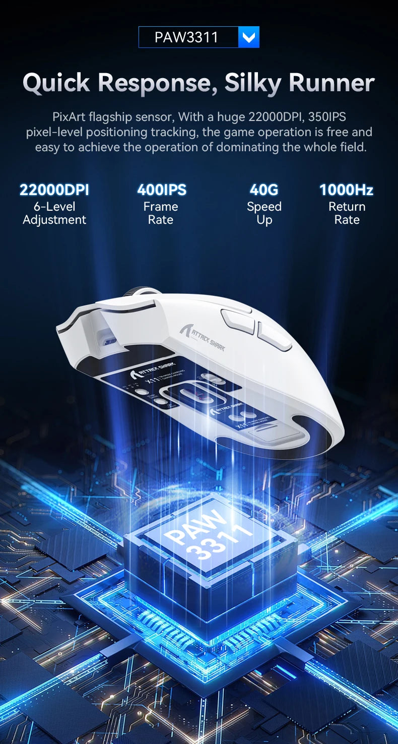 ATTACK SHARK X11 Wireless Gaming Mouse – RGB, 22K DPI, PAW3311 Sensor