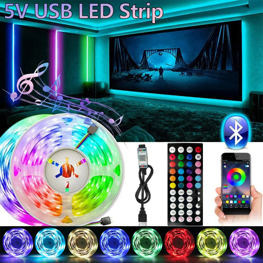 RGB USB LED Strip – App & 44-Key Remote, Perfect for Room & Gaming Decor
