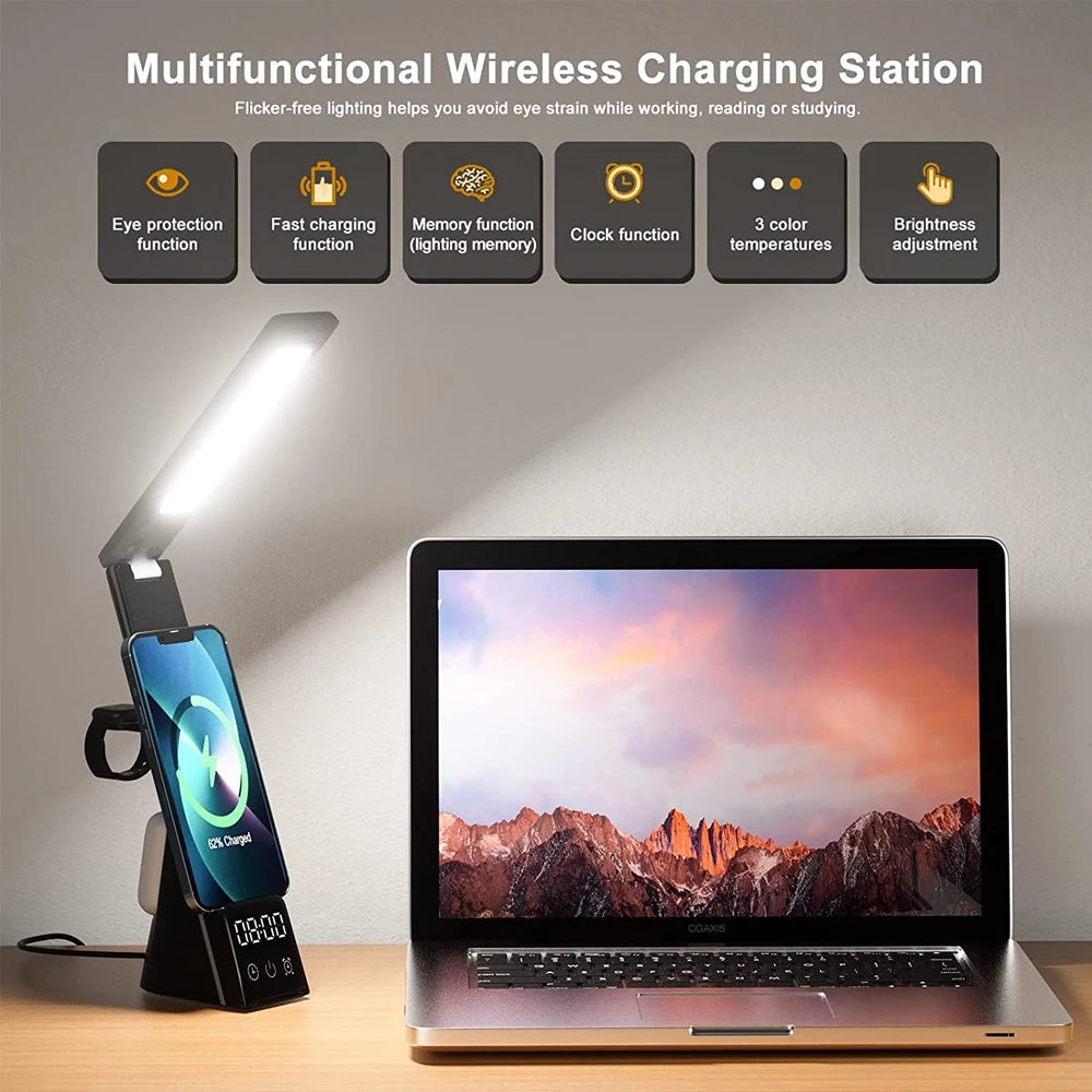 Multifunctional LED Desk Lamp – 3 Lighting Modes, Touch Dimming, Clock & Alarm