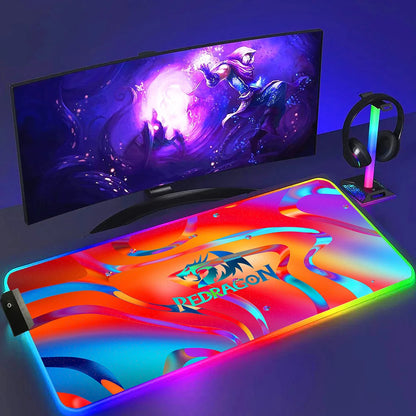 Redragon RGB LED Gaming Mouse Pad – Anti-Skid Desk Mat for PC & Laptop