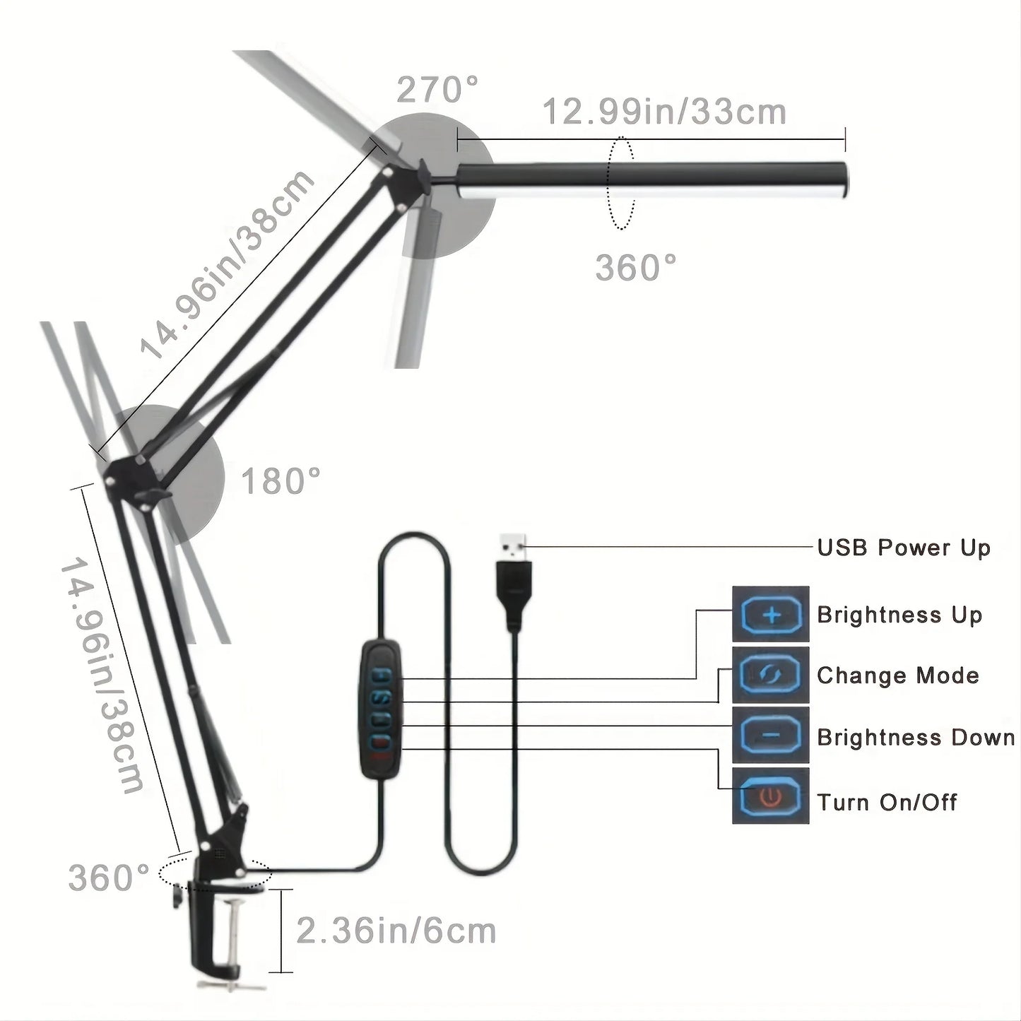 LED Clamp-On Desk Lamp – 5 Light Modes with Auto Shut-Off, Eye-Caring