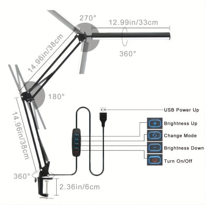 LED Clamp-On Desk Lamp – 5 Light Modes with Auto Shut-Off, Eye-Caring