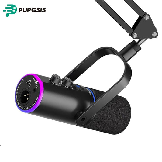 PUPGSIS USB/XLR Dynamic Microphone,PC Gaming Mic with RGB Light,Podcast Mic for Recording, Streaming, Vocal & Singing, with Mute