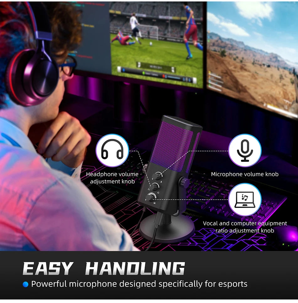 RGB Gaming Microphone Professional Dynamic Mic For Studio Broadcast Voice Computer Gamer Streaming Podcast Livestreaming Mic