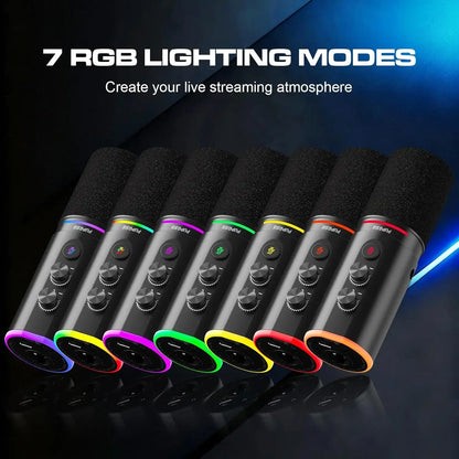 PUPGSIS USB/XLR Dynamic Microphone,PC Gaming Mic with RGB Light,Podcast Mic for Recording, Streaming, Vocal & Singing, with Mute