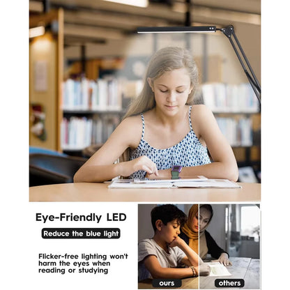 LED Desk Lamp with Rocker Arm – Adjustable, 10 Brightness Levels, 3 Lighting Modes